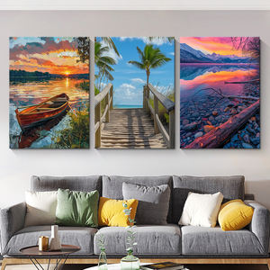 Affiche personnalisée impression toile art mural bateau et lac paysage peinture maison décoration murale - Product Image 1