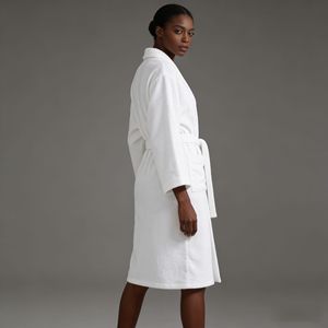 Peignoir en pur coton, taille unique, blanc, style hôtel, pour couple, utilisation printanière - Product Image 1