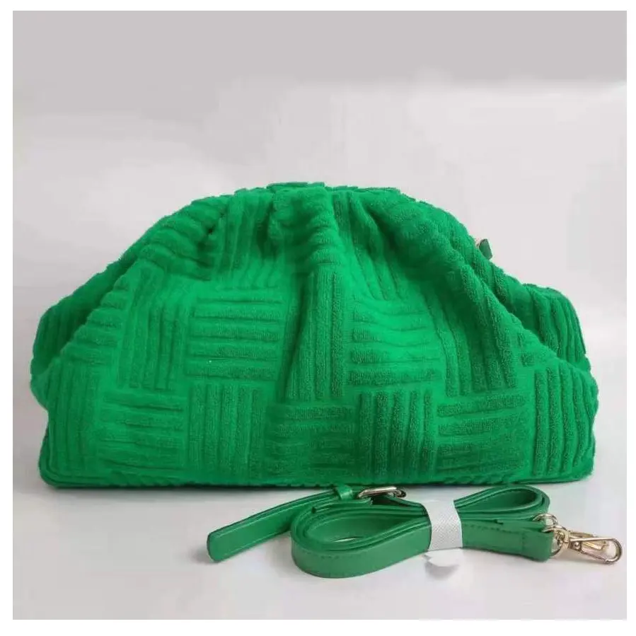 fashion trendy women large size green towel pouch bags towel clutch purse for ladies dumpling coral shoulder bags new handbags