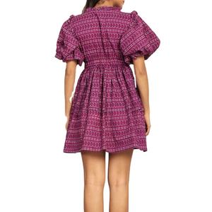 Vestidos Mini de Mujer, Estilo Skater, Cortos, con Estampado Geométrico Morado Teaberry, Casuales, Elegantes y a la Moda, de Primavera/Verano, Personalizados y de Alta Calidad - Product Image 2