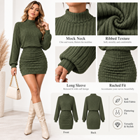 Robe sexy en tricot rayé à col montant et manches longues, style nouveau, moulante, personnalisée en usine pour femmes