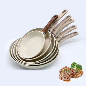 Ensemble de poêles en pierre Maifan beige avec manche en bois, antiadhésives, rondes, multi-tailles, universelles pour tous les types de cuisinières, ustensiles de cuisine pour la maison - Product Image 1