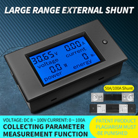 Peacefair PZEM-051 4in1 8-100V Layar LCD Digital Voltmeter Ammeter Panel Surya Pengukur Daya DC Meter Energi 50A Shunt