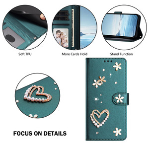 เคสโทรศัพท์หนังแบบฝาพับประดับพ<span class=keywords><strong>ล</strong></span>อยเทียมรูปหัวใจประดับมุกสำหรับ iPhone 17 Air 15 <span class=keywords><strong>PRO</strong></span> <span class=keywords><strong>MAX</strong></span> 16E 14 <span class=keywords><strong>13</strong></span> 12 PLUS ช่องเสียบบัตรปิดด้วยแม่เหล็ก - Product Image 5