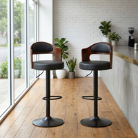 Tabouret de bar moderne en bois de haute qualité avec dossier, base en acier et siège en cuir - Chaise de bar pivotante stable et durable pour usage commercial et domestique