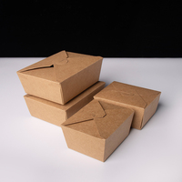 Boîte à emporter en papier jetable, boîte à repas rectangulaire en kraft, conteneur pour la restauration rapide avec couvercle, logo personnalisé OEM, vente en gros, boîte biodégradable
