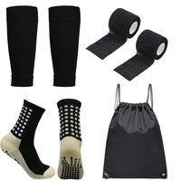 Ensemble de sport de 4 pièces : chaussettes de football à grip, manchons de football, bandage sportif, chaussettes de sport de football à hauteur de mollet avec sac de rangement