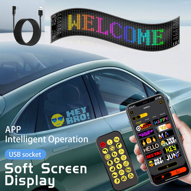 Car LED Sign Super Bright Programmable LED Display Sign USB 5V Flexible LED Matrix Panel for Shop Hotel Bar