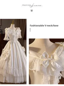 Nuevo Vestido de Novia Elegante y Moderno de Encaje Satinado Blanco Princesa 2025, Antiestático y Largo Hasta el Suelo - Product Image 5