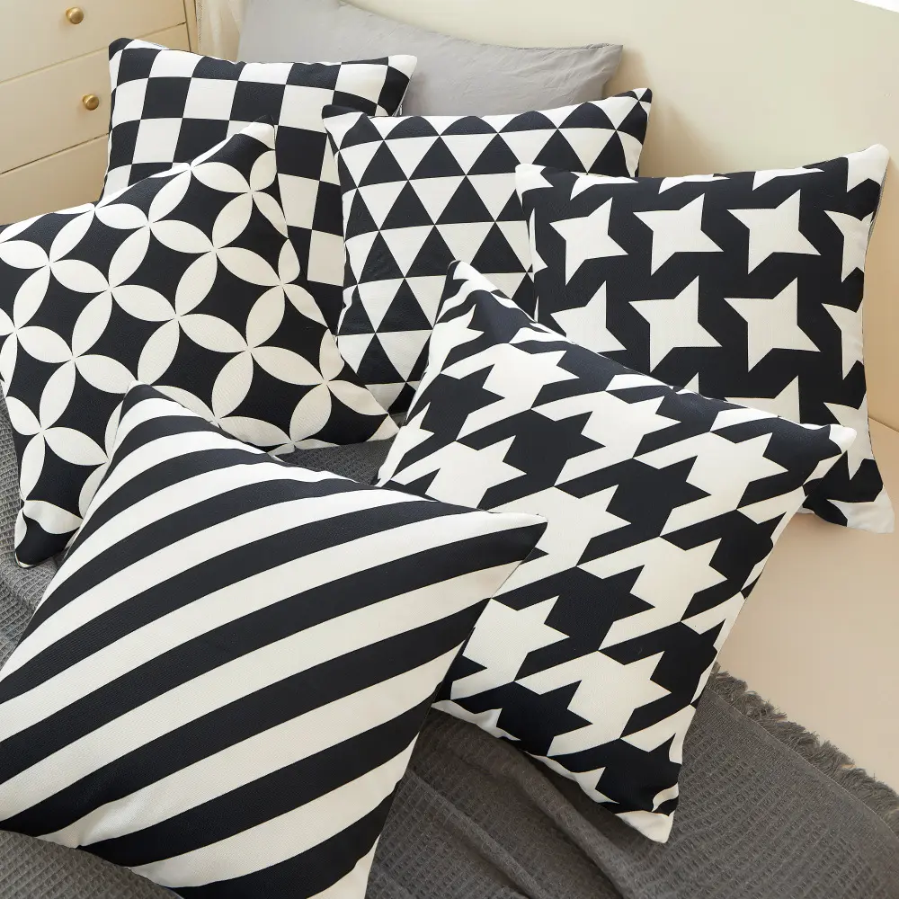 Capa de almofada quadrada decorativa para casa, novo design, tecido geométrico, capa de travesseiro xadrez de couro