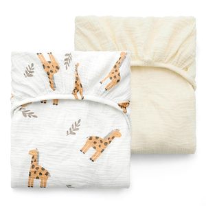 100% di cotone mussola per culla per bambini Set 2 pezzi morbido e traspirante e resistente con stampa giraffa <span class=keywords><strong>bianca</strong></span> copri materasso per culla - Product Image 1