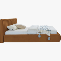 Cama Matrimonial Grande de Lujo Nórdica Moderna de Tela Blanca, Cama Doble Suave de Diseño Modular para Villa