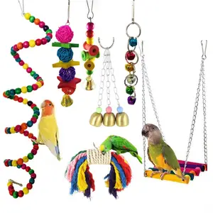 ציפורים חיות מחמד תוכים צעצוע ציפור כלוב צעצועי תוכים אמין תלוי לעיסת ביס גשר עץ חרוזים כדור פעמון צעצועים