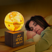 Globe mondial éclairé AR (basé sur l'application) avec horloge numérique, lampe de table de nuit et affichage de la température, Globe Antique AR