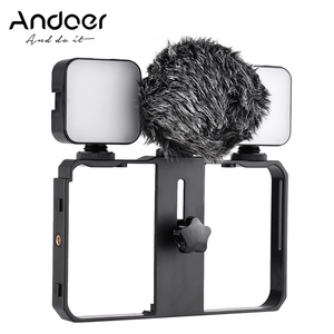 Andoer điện thoại thông minh video Cage kit bao gồm 2pcs mini LED Fill Lights + Mini Microphone với sốc Núi gió màn hình - Product Image 5