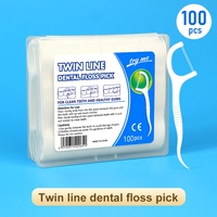 Fil dentaire double ligne en plastique, marque privée, en vrac, avec cure-dents intégrés, saveur menthe
