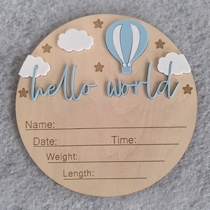 Artisanat en bois de tilleul peint sur mesure, <span class=keywords><strong>cadeau</strong></span>, annonce de naissance, panneau en bois « Bonjour le <span class=keywords><strong>monde</strong></span> », panneaux pour nouveau-nés, garçons et filles - Product Image 5