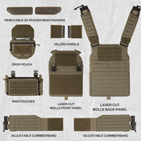 Chaleco Táctico Ligero con Sistema MOLLE Cortado con Láser para Exteriores, con Bolsa Abdominal Desmontable, Equipo de Combate