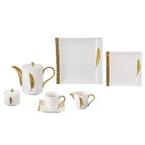 Vajilla de cerámica blanca con borde dorado, juego de vajilla de porcelana, platos de cerámica para cena, 24 piezas