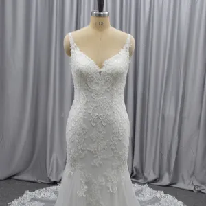 أحدث فستان زفاف بصدر مفتوح الظهر الكلاسيكية فستان الزفاف الزينة حبة زين