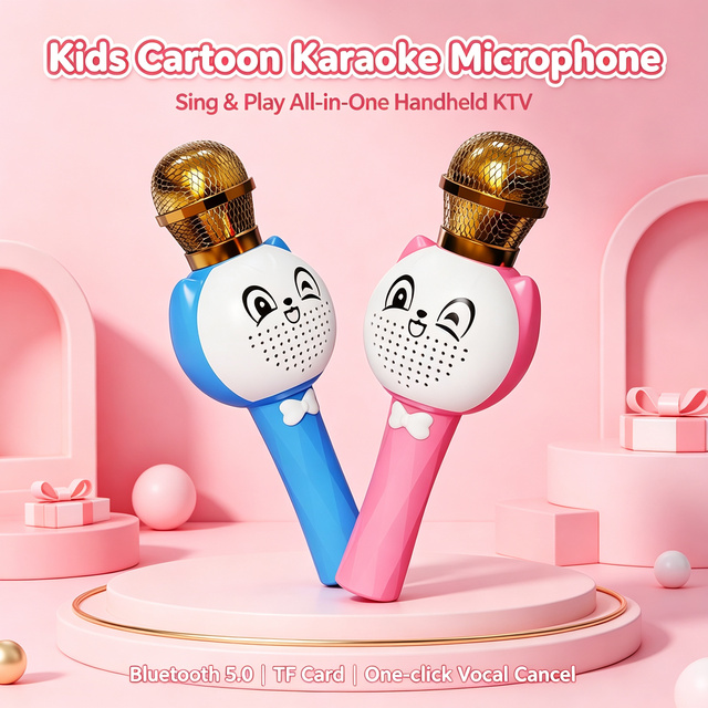 Kids Karaoke Microphone Wireless 5.2 Handheld Singing Mic Speaker 800mAh TF Card Echo Voice Changer for Children