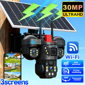 ซิมการ์ด 4G/Wifi กล้องวงจรปิด 30MP 3 เลนส์ พลังงานแสงอาทิตย์ กล้อง PTZ WiFi พร้อม AI ติดตามมนุษย์ เสียงสองทาง กล้องวงจรปิดไร้สายสำหรับบ้าน ระบบรักษาความปลอดภัย - Product Image 1