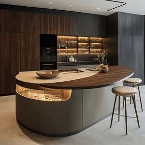 Professional Modern Solid Wood Modular Kitchen Cupboard Island Unit Set Sink One-Stop Designs for Villa Apartments Kitchen - Product Image 1