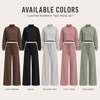 Ensemble 2 pièces personnalisé pour femme : Sweat-shirt court à col montant et demi-zip en molleton bouclette, et pantalon large à cordon de serrage pour un style décontracté urbain