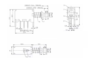 Interruptor de tecla recto PS12E05, de una sola fila, tres pines, autoblocante, sin bloqueo, enchufable, salida de fábrica - Product Image 6
