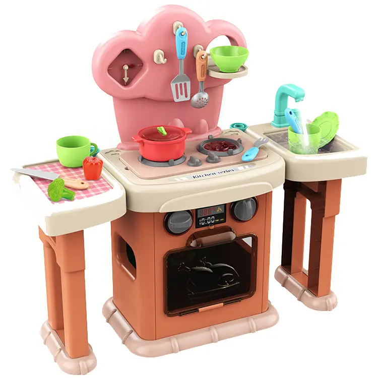 hot Sound and Light Chef Play Big Luxury Cooking Game Toy Folding Spray Kitchen Toys Set for Kids