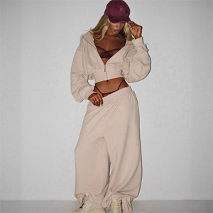 Conjuntos de Moda Casual para <span class=keywords><strong>Mujer</strong></span> Estilo Europeo y Americano - Chaqueta Corta con Cremallera de Manga Larga y Color Sólido, Pantalones de Cintura Doble, Conjunto de Dos Piezas - Product Image 3