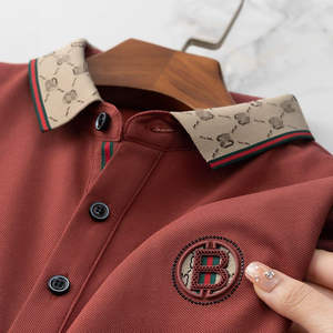 Camiseta Polo de Manga Corta con Cuello y Diseño de Patchwork Colorido 2025, Camiseta de Algodón con Bordado de Letras y Cuentas para Hombre, Estilo Casual de Negocios - Product Image 4