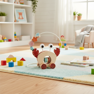 Cubo de actividades sensoriales Montessori de madera con laberinto de cuentas de cangrejo, coche de empuje, <span class=keywords><strong>juguete</strong></span> para bebés y niños pequeños, bloques de construcción ecológicos sin BPA - Product Image 3