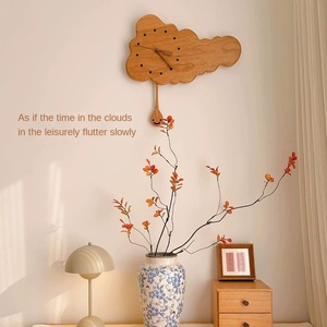 Nuage silencieux <span class=keywords><strong>pendule</strong></span> horloge murale mignon ornements en bois de cerisier pour salon chambre d'enfants moderne japonais mur en bois massif - Product Image 3