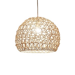 Lámpara colgante de ratán redonda E27 con bombilla LED de un solo cabezal para restaurante, balcón, iluminación cálida moderna y minimalista - Product Image 5