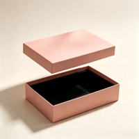 Boîte cadeau de luxe avec couvercle et base rigides en rose mat, logo personnalisé, doublure en velours noir pour l'emballage de bijoux et de cosmétiques