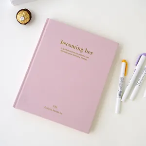 Venta al por mayor A5 rosa de lino personalizado libro de impresión de tapa dura Cuadernos de las mujeres con buena calidad