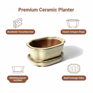 Maceta de Bonsái de Cerámica Yixing al por Mayor, Pequeña, Multiestilo, de Porcelana con Esmalte Azul, Duradera, Ecológica, para Jardín y Hogar - Product Image 6
