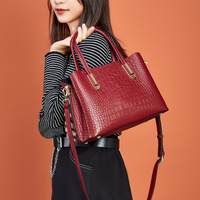 Tas Tote Wanita Modis Grosir Kapasitas Besar, Ritsleting, Motif Kulit Buaya, Bahan PU, Tali Selempang Dapat Disesuaikan