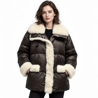 Manteau matelassé en duvet de canard marron foncé personnalisé avec col en fourrure, 90 % duvet de canard, manches longues, pour femme, idéal pour l'hiver et le quotidien en extérieur