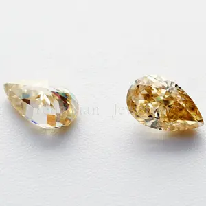 GRA Certificate Moissanite Champagne Color 10X7mm 2 Carat Moissanite Water Drop Pear Shape Loose Diamond Stone Ring