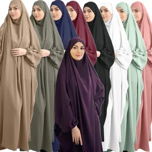 Latest Muslim women prayer dress with hijab, dubai islamic overhead long abaya with hijab muslim Ramadan abaya w/ hijab