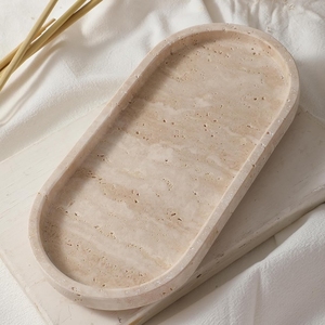 Beige Decorative <strong>Tray</strong> for Perfume Travertine Platter Jewelry Cosmetics Display Aroma <strong>Candle</strong> <strong>Tray</strong> for Bedroom - Product Image 6