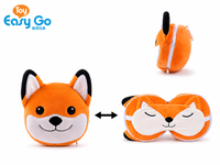 Oreiller de voyage convertible 2 en 1 en peluche et masque pour les yeux, coussin doux pour le cou pour avion/sieste au bureau - Fox & Monkey