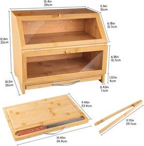 Boîte <span class=keywords><strong>à</strong></span> <span class=keywords><strong>pain</strong></span> en bambou double couche pour la cuisine, planche <span class=keywords><strong>à</strong></span> découper et conteneur de rangement pour couteau <span class=keywords><strong>à</strong></span> <span class=keywords><strong>pain</strong></span> en acier inoxydable avec fenêtres transparentes - Product Image 3