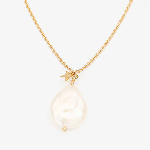 Collar con colgante de perlas barrocas naturales, cadena dorada Vintage Europea personalizada - Product Image 3