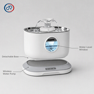 Fontaine à eau pour chat 2,5 L, pompe sans fil, batterie 5000 mAh, fontaine à eau pour chien et chat avec plateau en acier inoxydable, distributeur d'eau automatique - Product Image 3