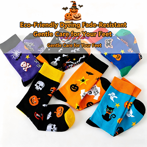 Nouvelles chaussettes cylindriques unisexes à motif chauves-souris et citrouilles pour Halloween, chaussettes imprimées en coton fantaisie pour hommes, automne et hiver - Product Image 3