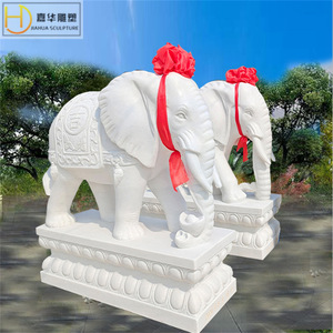 Escultura de Elefantes de Piedra Jiahua, Par de Adornos de Jardín de Estilo Asiático en Mármol Blanco, Decoración Duradera - Product Image 1