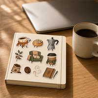 Pack d'autocollants mats découpés sur mesure, motif café et dessins animés, pour la décoration de carnets et d'ordinateurs portables